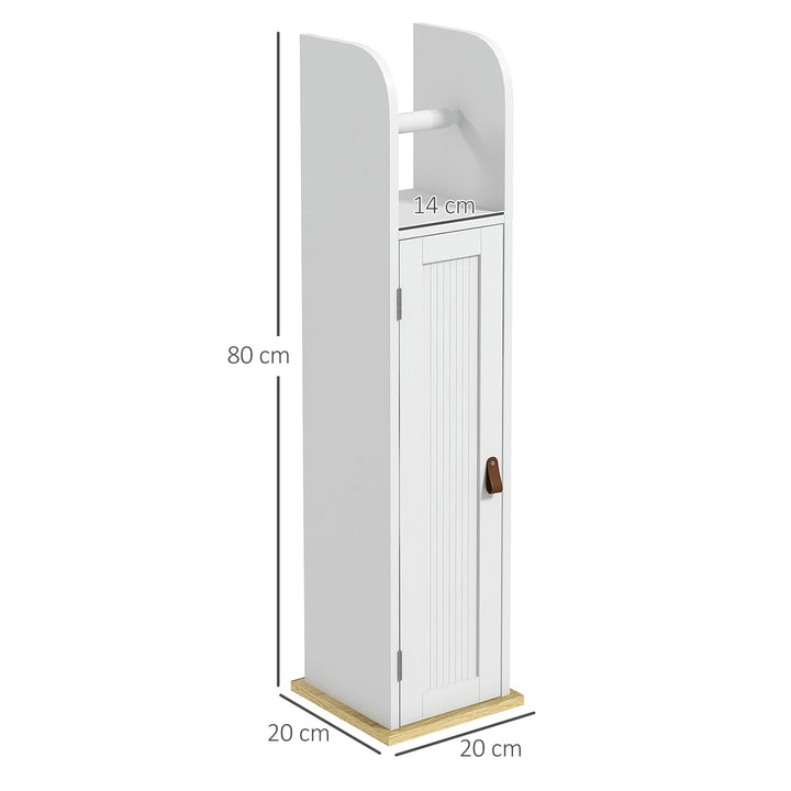 Armário Casa de Banho Armário Auxiliar Casa de Banho com Prateleiras Ajustáveis e Suporte para Papel Higiénico 20x20x80 cm Branco