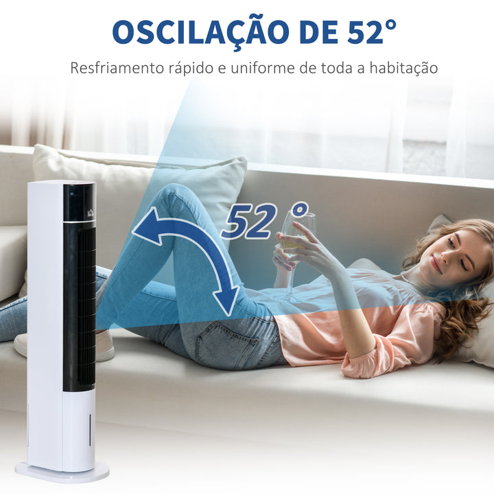 Ventoinha de Torre Oscilante Humidificador com Controle Remoto Tela LED 3 Velocidades 3 Modos e Temporizador 12h 33x26x105cm Branco e Preto