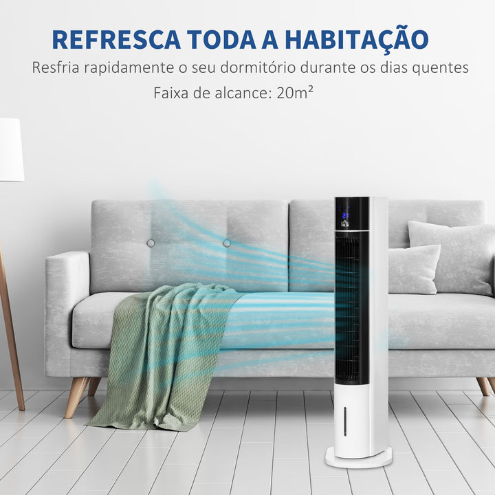 Ventoinha de Torre Oscilante Humidificador com Controle Remoto Tela LED 3 Velocidades 3 Modos e Temporizador 12h 33x26x105cm Branco e Preto
