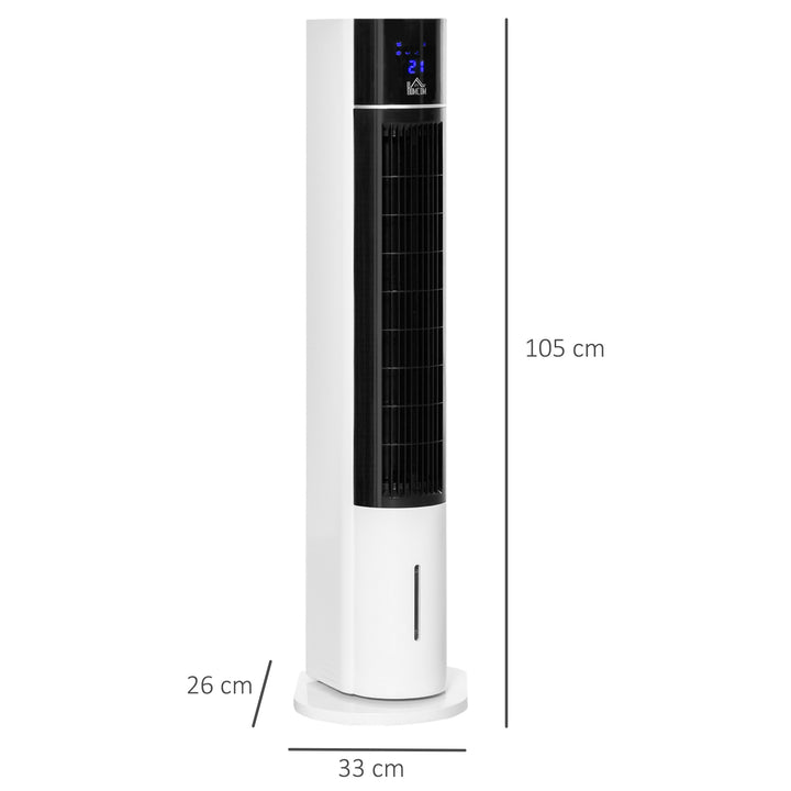 Ventoinha de Torre Oscilante Humidificador com Controle Remoto Tela LED 3 Velocidades 3 Modos e Temporizador 12h 33x26x105cm Branco e Preto