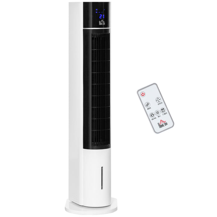 Ventoinha de Torre Oscilante Humidificador com Controle Remoto Tela LED 3 Velocidades 3 Modos e Temporizador 12h 33x26x105cm Branco e Preto