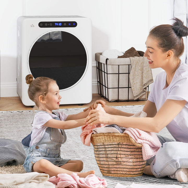 Máquina de Secar por Evacuação 3 KG Secadora de Roupa 1000W Função Antirrugas Função Esterilizar Temporizador Ecrã LED Tátil Tambor Aço Inoxidável 49x43x61 cm Branco
