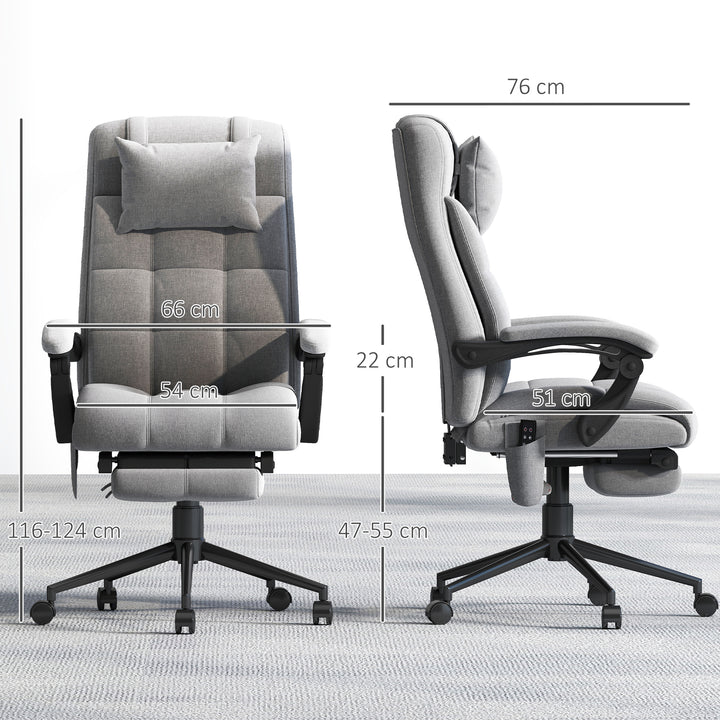 Cadeira de Escritório com 6 Pontos de Massagem e 5 Modos Cadeira de Escritório Reclinável 155° com Função de Aquecimento Altura Ajustável e Apoio para os Pés para Estúdio 66x76x112-120 cm Cinza