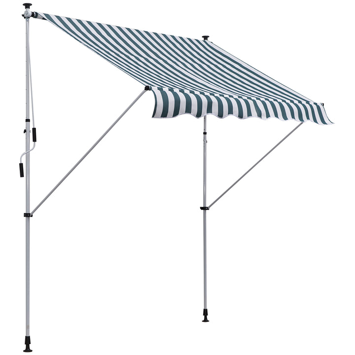 Toldo Manual Retrátil 200x150 cm com Manivela de Alumínio Ângulo Ajustável Proteção Solar para Varanda Jardim Pátio Verde e Branco