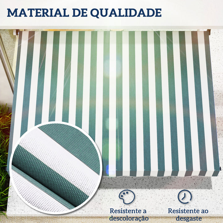 Toldo Manual Retrátil 200x150 cm com Manivela de Alumínio Ângulo Ajustável Proteção Solar para Varanda Jardim Pátio Verde e Branco