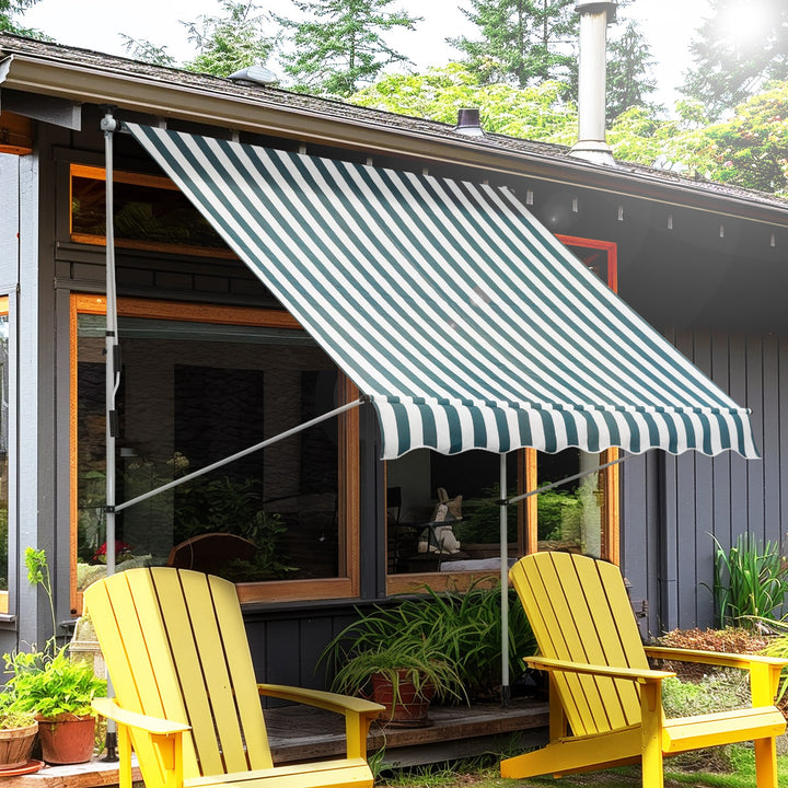 Toldo Manual Retrátil 200x150 cm com Manivela de Alumínio Ângulo Ajustável Proteção Solar para Varanda Jardim Pátio Verde e Branco