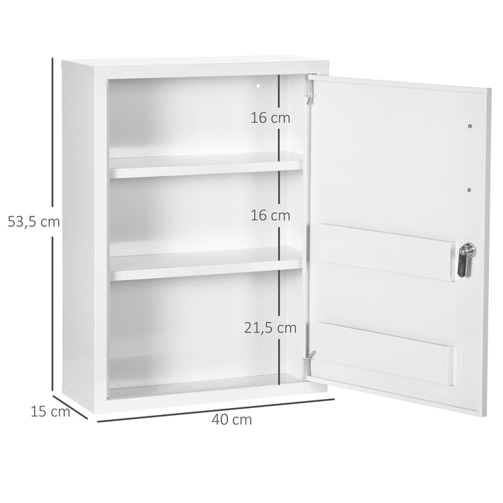 Armário de Parede de Aço para Medicamentos de 3 Níveis com Fechadura e 2 Chaves para Cozinha ou Casa de Banho 40x15x53,5 cm Branco
