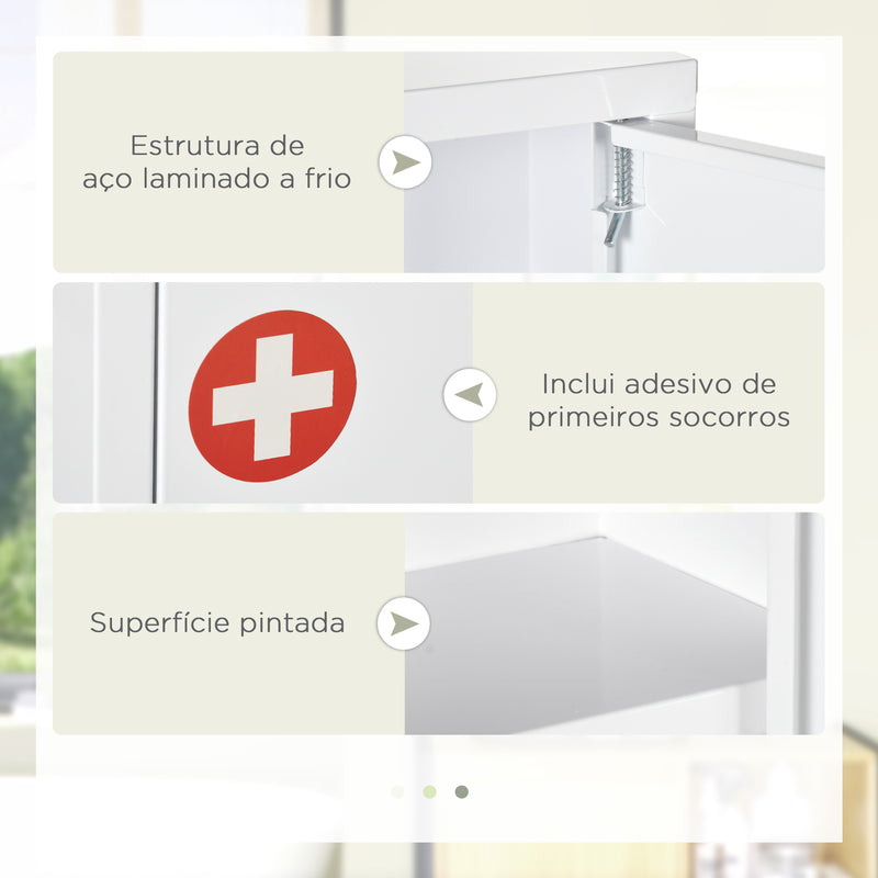 Armário de Parede de Aço para Medicamentos de 3 Níveis com Fechadura e 2 Chaves para Cozinha ou Casa de Banho 40x15x53,5 cm Branco