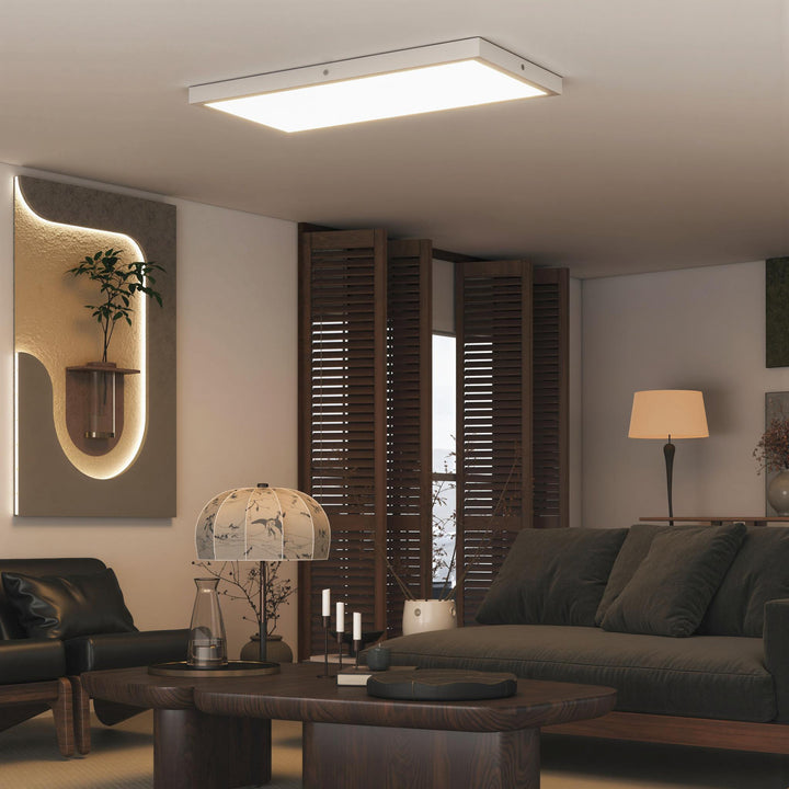 Conjunto de 4 Candeeiros de Teto Cor Regulável Plafons LED com Interruptor DIP e de Parede 3000K/4000K/6000K 2500 lm 24 W para Sala de Estar Escritório 60x30x3,7 cm Branco