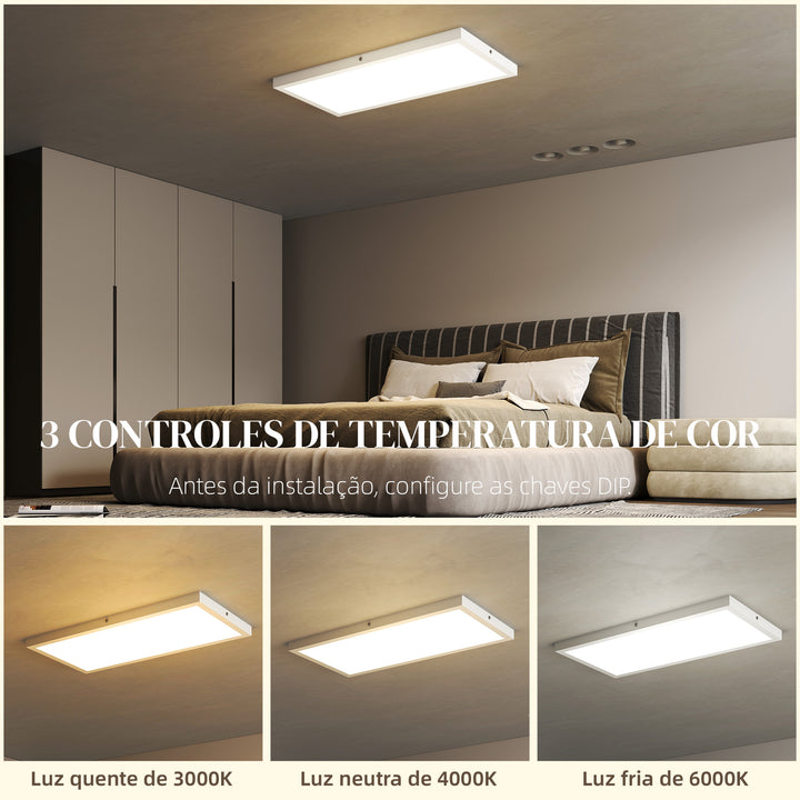 Conjunto de 4 Candeeiros de Teto Cor Regulável Plafons LED com Interruptor DIP e de Parede 3000K/4000K/6000K 2500 lm 24 W para Sala de Estar Escritório 60x30x3,7 cm Branco