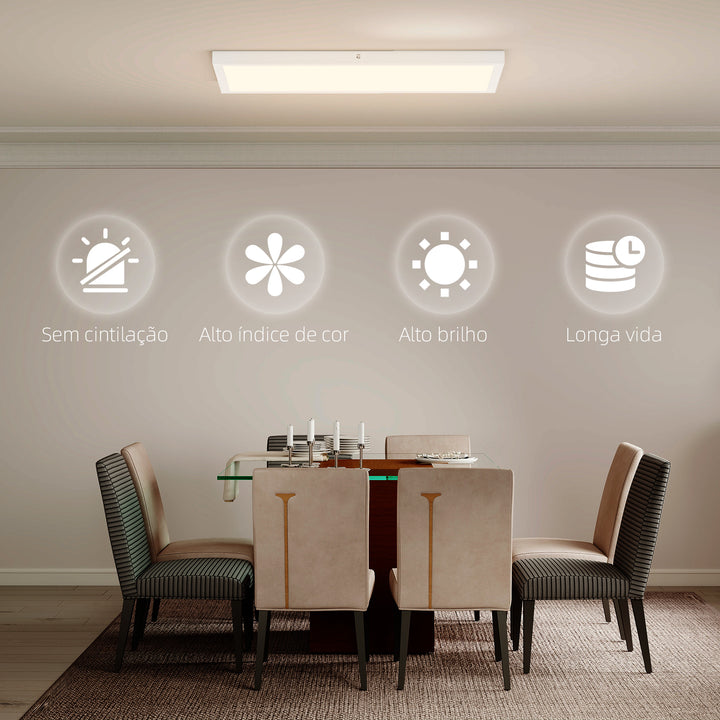 Conjunto de 4 Candeeiros de Teto Cor Regulável Plafons LED com Interruptor DIP e de Parede 3000K/4000K/6000K 2500 lm 24 W para Sala de Estar Escritório 60x30x3,7 cm Branco