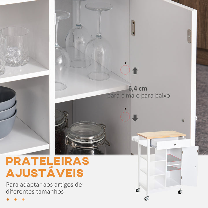 Carrinho de cozinha com 1 gaveta 1 armário 3 prateleiras abertas 66x39.5x86.5 cm Branco