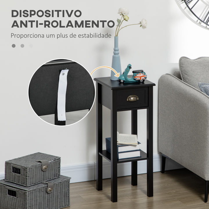 Mesa Auxiliar Mesa de Cabeceira com Gaveta e Prateleira de Armazenamento Estilo Moderno para Sala de Estar Dormitório 30x30x75 cm Preto
