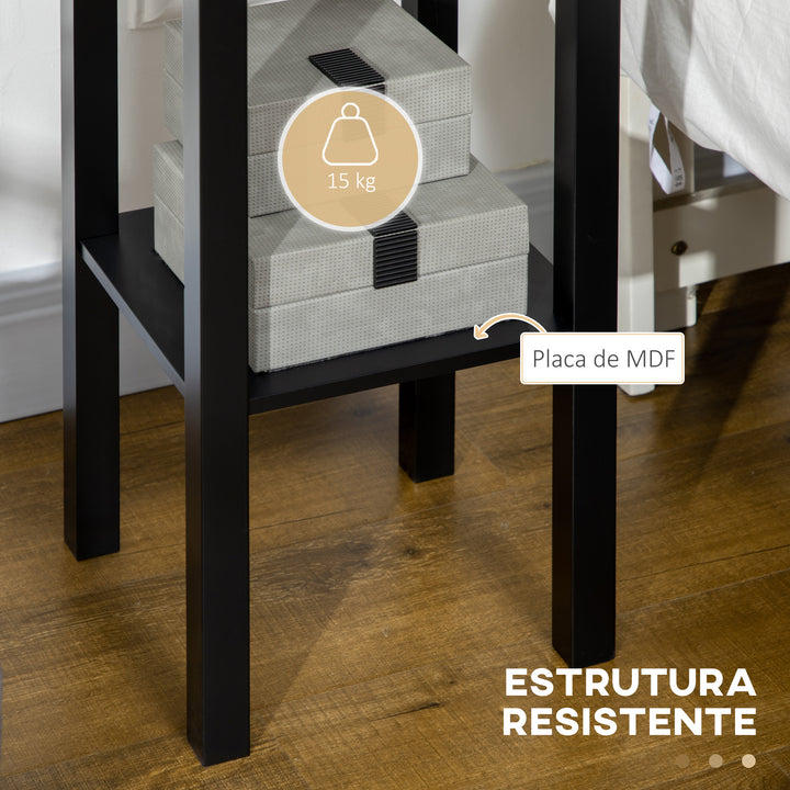 Mesa Auxiliar Mesa de Cabeceira com Gaveta e Prateleira de Armazenamento Estilo Moderno para Sala de Estar Dormitório 30x30x75 cm Preto