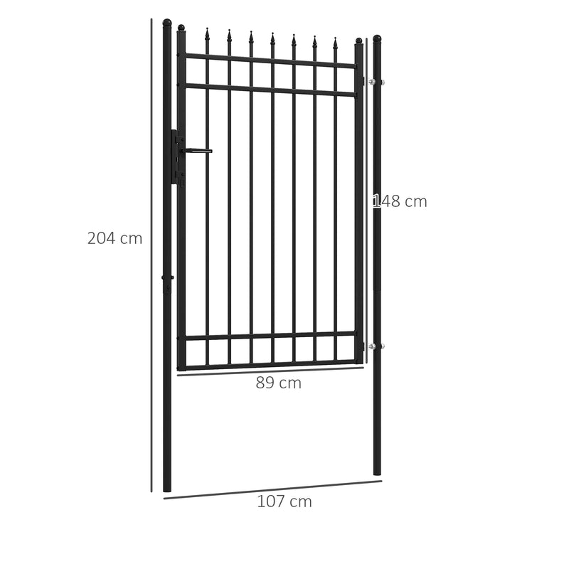 Porta para Vedação de Jardim de Aço Galvanizado com Decoração de Setas Fechadura e Chaves Porta de Vedação para Exterior Pátio 107x204 cm Preto