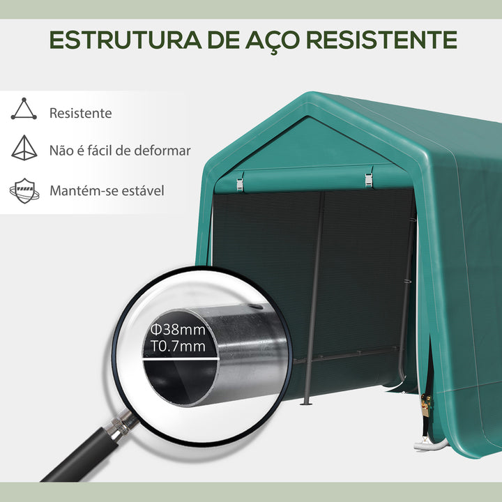 Abrigo de Exterior para Ferramentas Bicicleta 2,4x2x2,02 m Abrigo de Armazenamento com 2 Portas com Fecho de Correr Impermeável Anti-UV para Jardim Verde