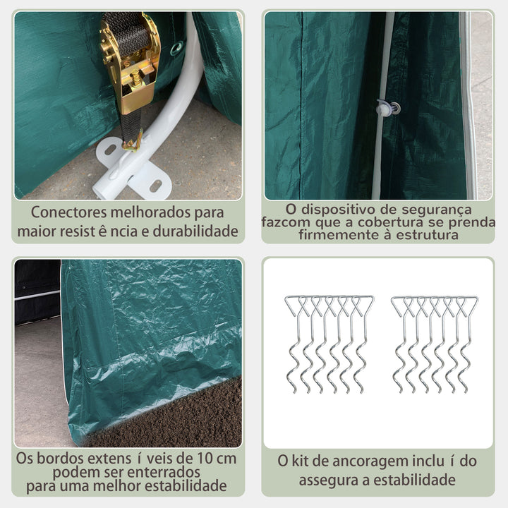 Abrigo de Exterior para Ferramentas Bicicleta 2,4x2x2,02 m Abrigo de Armazenamento com 2 Portas com Fecho de Correr Impermeável Anti-UV para Jardim Verde