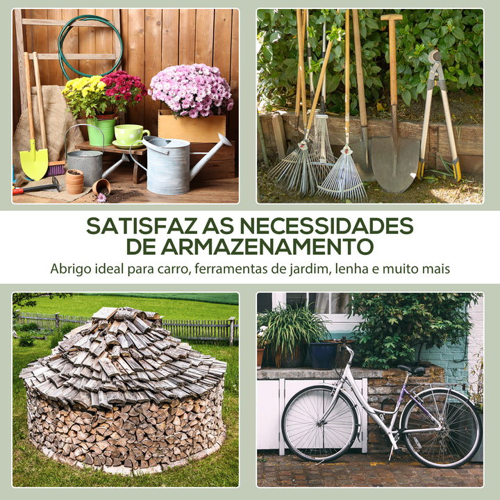 Abrigo de Exterior para Ferramentas Bicicleta 2,4x2x2,02 m Abrigo de Armazenamento com 2 Portas com Fecho de Correr Impermeável Anti-UV para Jardim Verde
