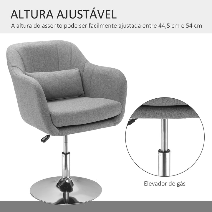 Cadeira de Escritório Giratória 360° Tamborete de Bar Cozinha Cabeleireiro com Encosto Envolvente Altura Ajustável Apoio para os Braços e Almofada 57x57x77,5-87cm Cinza