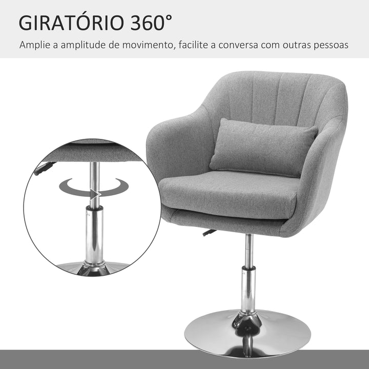 Cadeira de Escritório Giratória 360° Tamborete de Bar Cozinha Cabeleireiro com Encosto Envolvente Altura Ajustável Apoio para os Braços e Almofada 57x57x77,5-87cm Cinza