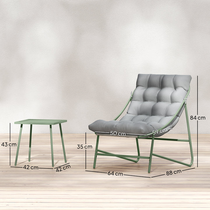 Conjunto de Mesa e Cadeiras de Jardim Exterior de 3 Peças Móveis com Almofadas 2 Cadeiras Lounge Mesa de Apoio e Estrutura de Aço para Pátio Cinza Claro