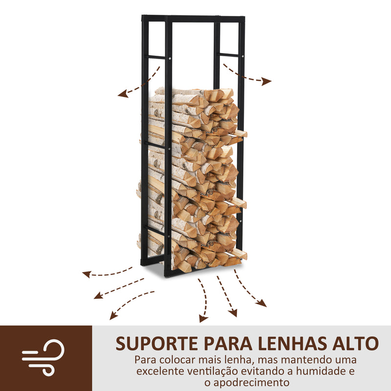 Suporte para Lenha de Metal Porta Lenha Metálico para Interior e Exterior Carga Máxima 100 kg 40x25x150 cm Preto