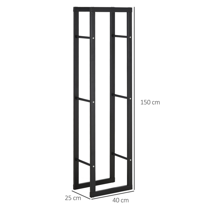 Suporte para Lenha de Metal Porta Lenha Metálico para Interior e Exterior Carga Máxima 100 kg 40x25x150 cm Preto