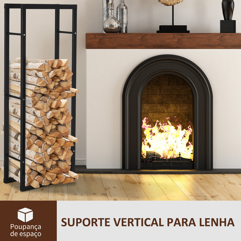 Suporte para Lenha de Metal Porta Lenha Metálico para Interior e Exterior Carga Máxima 100 kg 40x25x150 cm Preto