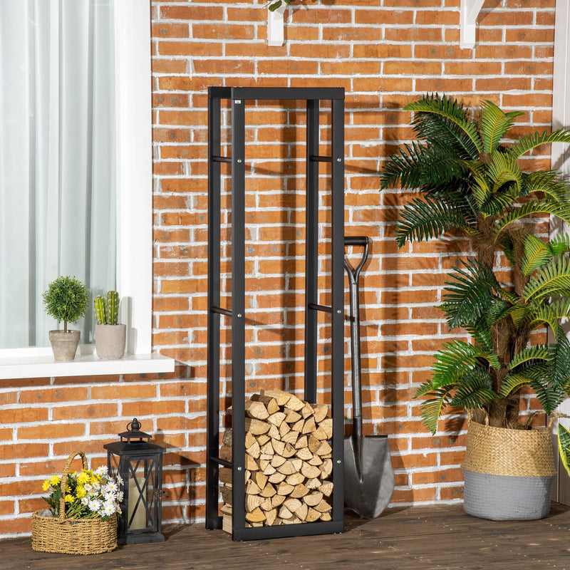 Suporte para Lenha de Metal Porta Lenha Metálico para Interior e Exterior Carga Máxima 100 kg 40x25x150 cm Preto