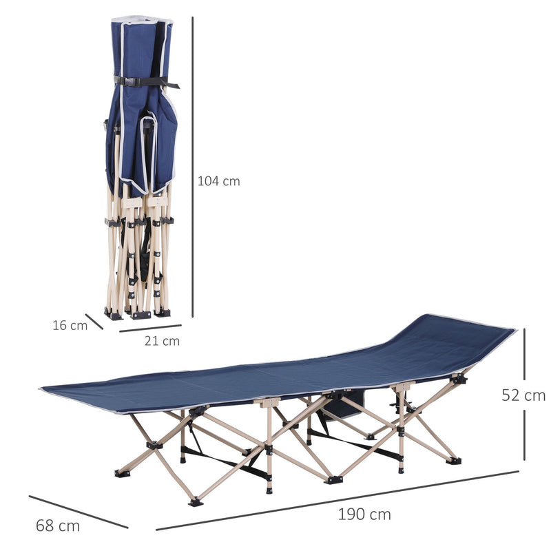 Cama de Campismo Dobrável Cama de Campismo com 1 Bolso Lateral Bolsa de Transporte e Estrutura de Aço Carga Máxima 150 kg para Praia Trilha 190x68x52 cm Azul Escuro