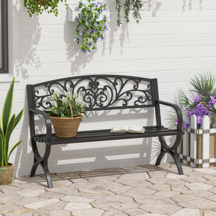 Banco de jardim de 2 lugares Banco de terraço de ferro com design clássico 127x60x85cm Preto