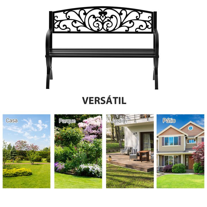 Banco de jardim de 2 lugares Banco de terraço de ferro com design clássico 127x60x85cm Preto