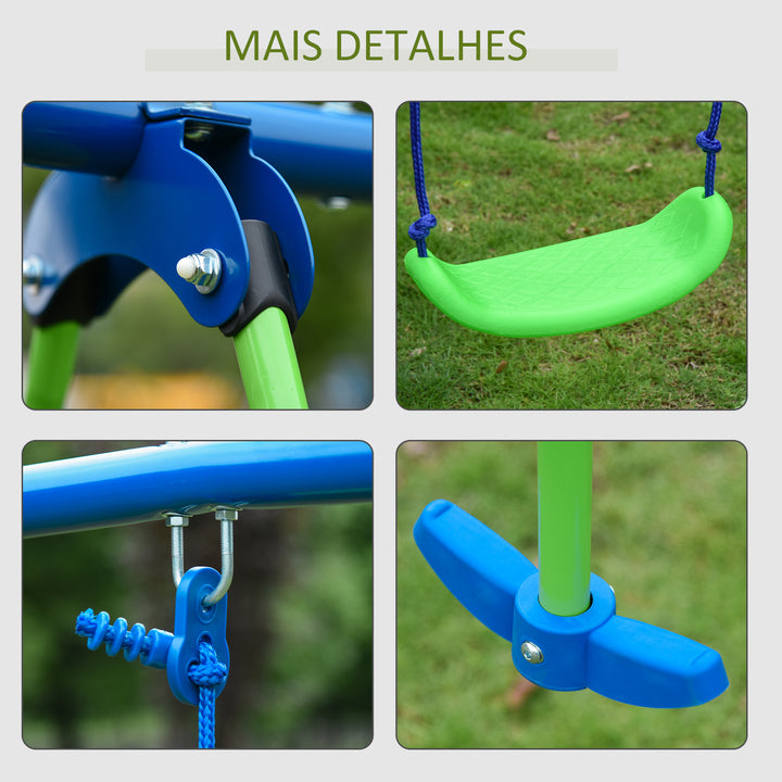 Conjunto de Baloiços de Jardim de Metal com Altura Ajustável Baloiços para Crianças acima de 3 Anos com Baloiço Duplo Baloiço para Pátio Exterior 280x140x178 cm Verde