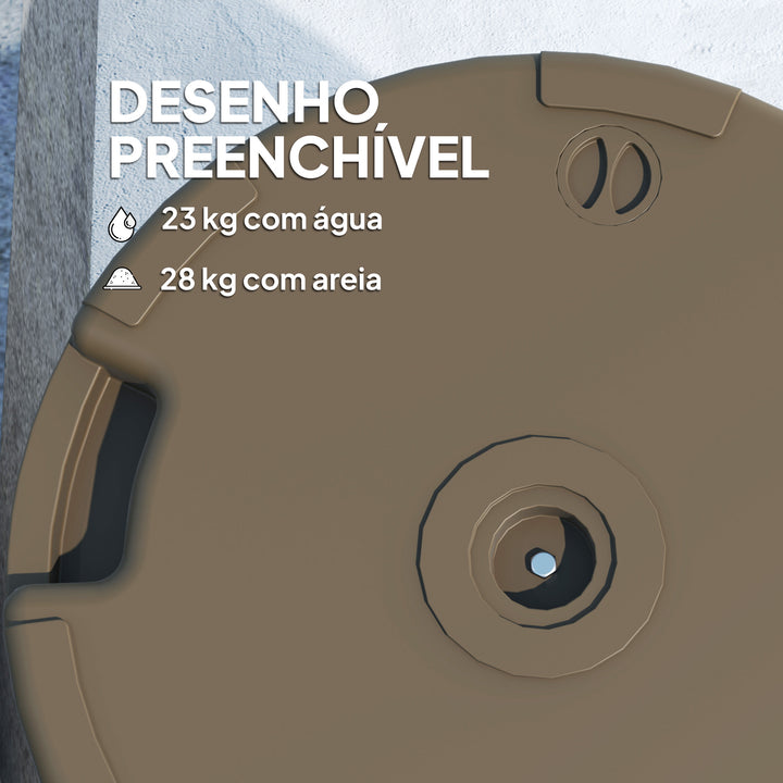 Base para Chapéu de Sol Redonda Suporte para Chapéu de Sol Base para Chapéu de Sol Preenchível com Água 23L ou Areia 28kg para Jardim Varanda Ø55x30 cm Marrom
