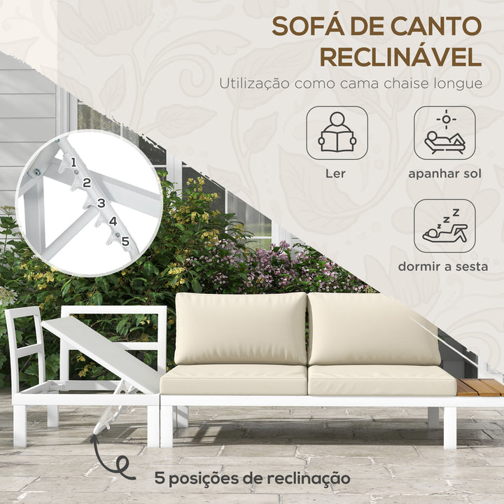 Conjunto de Móveis de Jardim 4 Peças Jogo de Móveis de Terraço Inclui 2 Sofás Duplos 1 Sofá de Canto Reclinável e Mesa de Centro com Almofadas para Pátio Creme