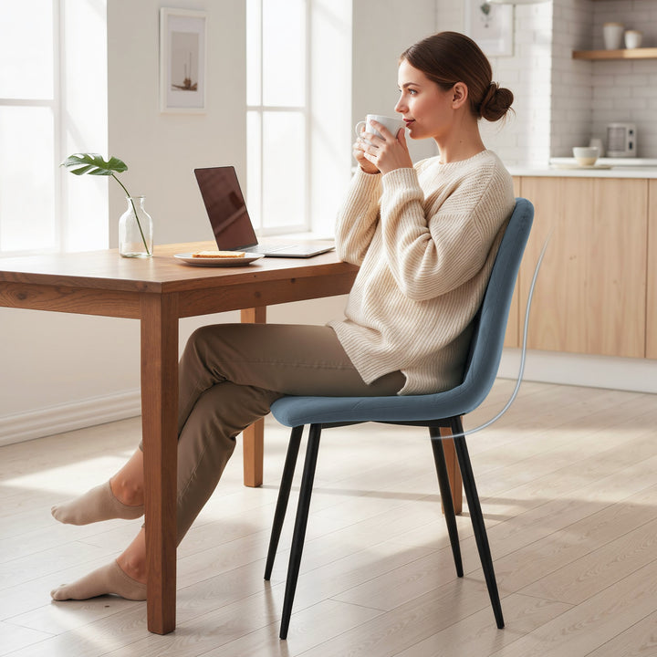 Conjunto de 4 Cadeiras de Jantar Modernas Cadeiras de Cozinha Estofadas em Veludo com Pés de Aço para Sala de Estar 45x54x87 cm Azul Claro