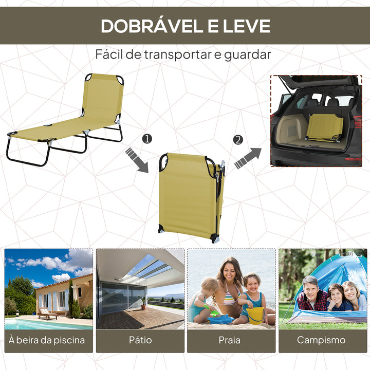 Espreguiçadeira dobrável reclinável com ângulo ajustável de 3 posições para exterior carga 120 kg 190x56x28 cm Creme