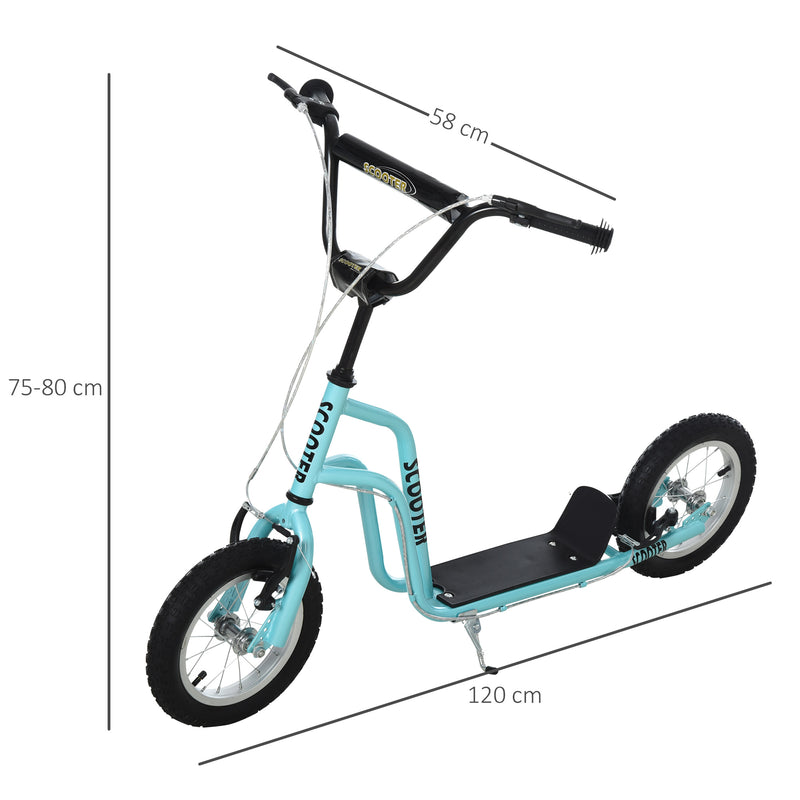 Trotinete para Crianças acima de 5 Anos Trotinete Infantil com Guiador Ajustável em Altura Travão Duplo e Estrutura de Aço Carga 100 kg para Adolescentes 120x58x75-80 cm Azul