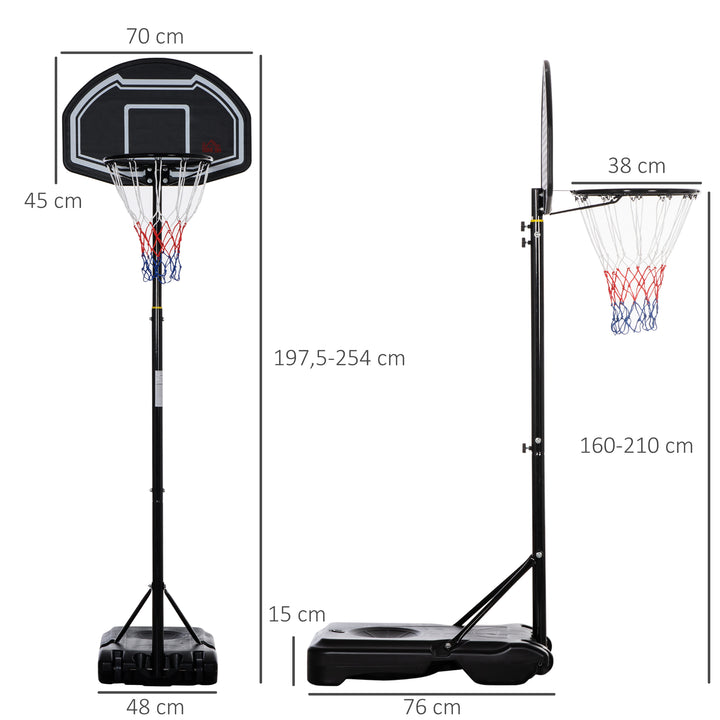 Tabela de Basquetebol para Exterior Altura Ajustável 160-210 cm Tabela Portátil com P Rodas e Base Preenchível com Compartimento para Adolescentes e Adultos