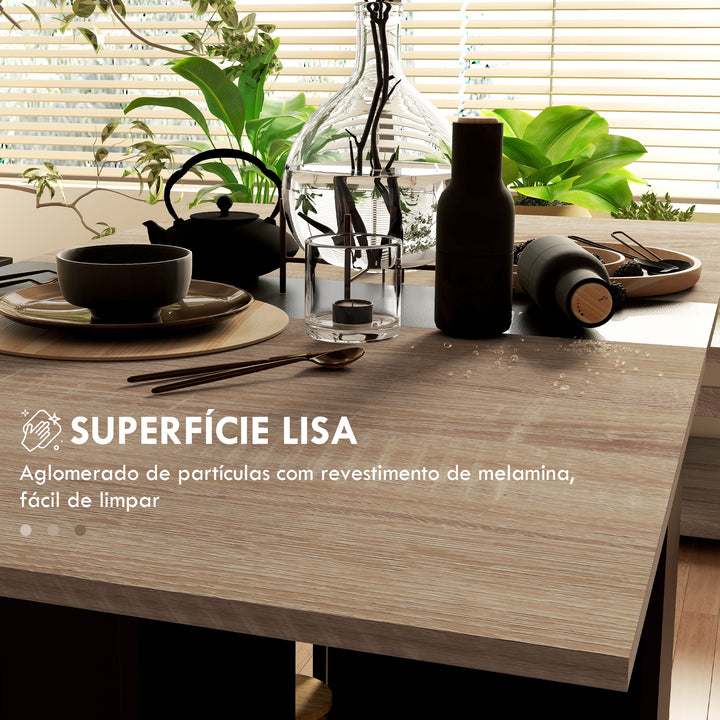 Mesa de Cozinha Dobrável Mesa de Madeira com 2 Prateleiras de Armazenamento e Rodas para Cozinha 75x140x74 cm Preto e Madeira