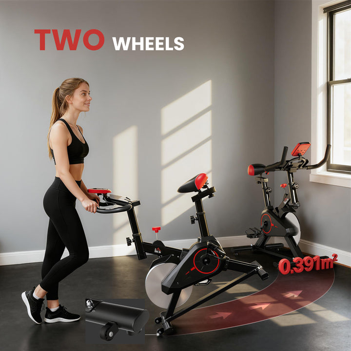 Bicicleta Estática Spinning com Monitor LCD Volante de Inércia de 6kg Assento e Guidão com Altura Ajustável Resistência Regulável 85x46x114cm Preto e Vermelho