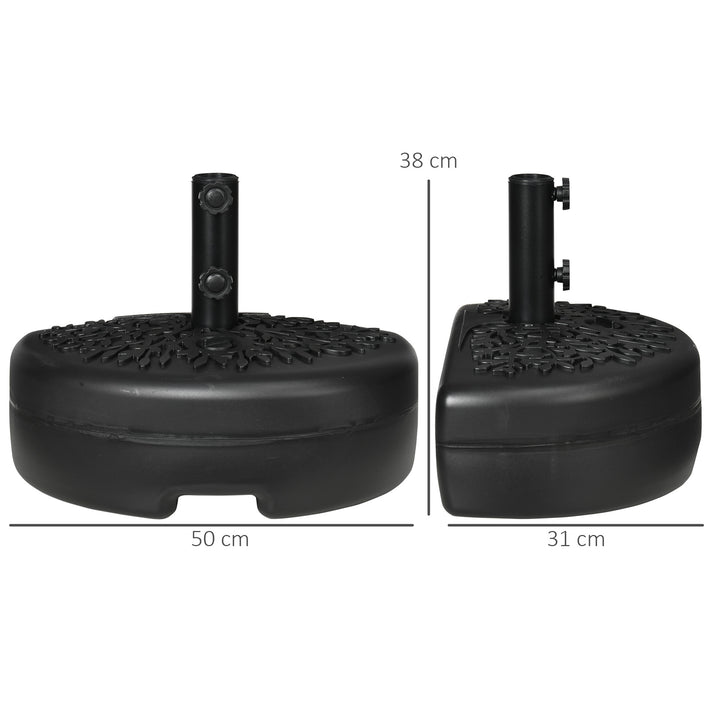 Base de Parede para Chapéu de Sol Suporte Semicircular para Chapéu de Sol Preenchido com Areia 21kg ou Água 18kg para Jardim Pátio Terraço Exterior 50x31x18cm Preto