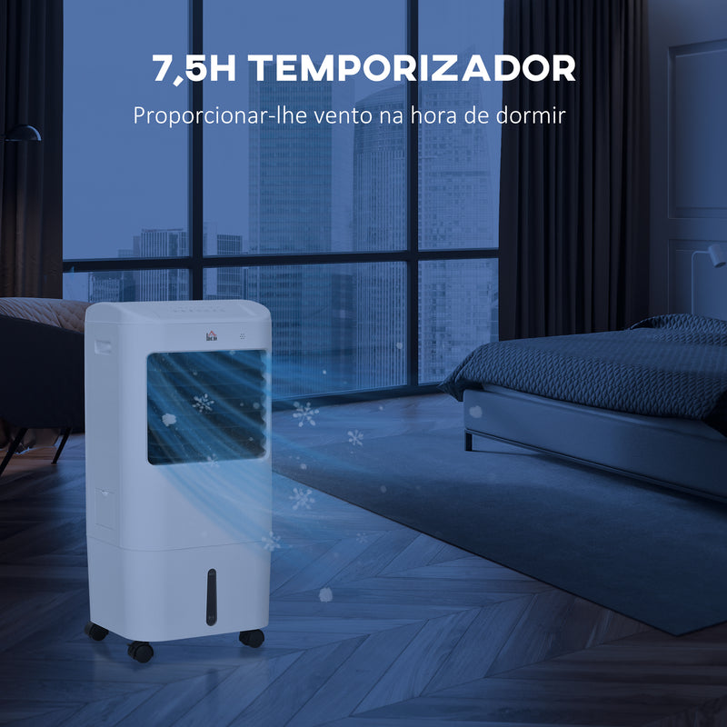 Climatizador Refrigerador de Ar Portátil 3 em 1 Refrigerador Oscilante com 3 Velocidades Controlo Remoto Temporizador 7,5h Ecrã LED Tanque de Água 37x32x78 cm Branco