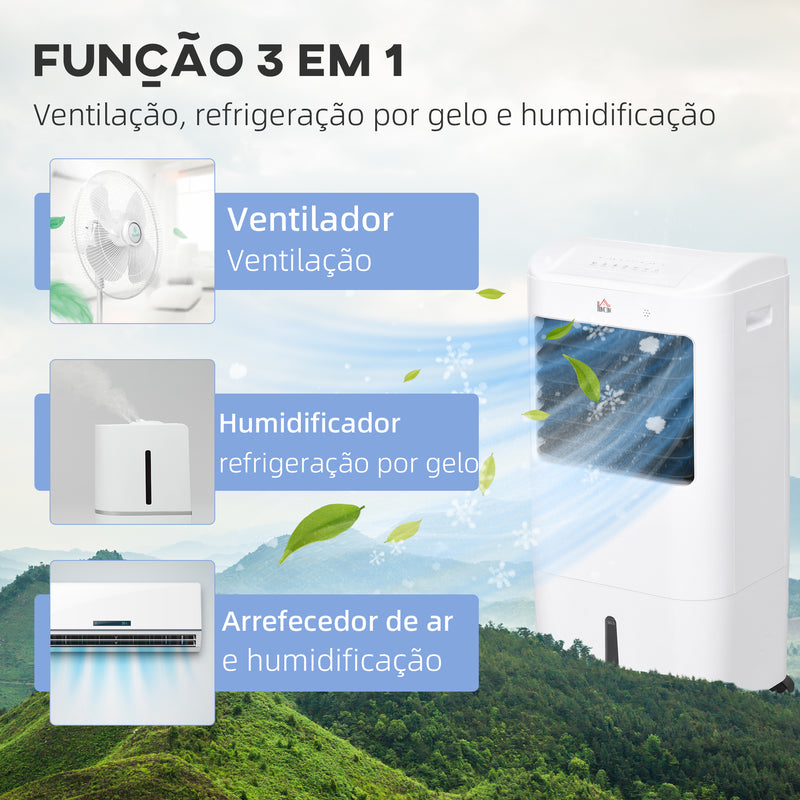 Climatizador Refrigerador de Ar Portátil 3 em 1 Refrigerador Oscilante com 3 Velocidades Controlo Remoto Temporizador 7,5h Ecrã LED Tanque de Água 37x32x78 cm Branco