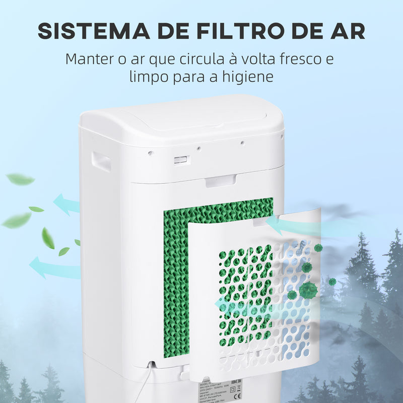 Climatizador Refrigerador de Ar Portátil 3 em 1 Refrigerador Oscilante com 3 Velocidades Controlo Remoto Temporizador 7,5h Ecrã LED Tanque de Água 37x32x78 cm Branco