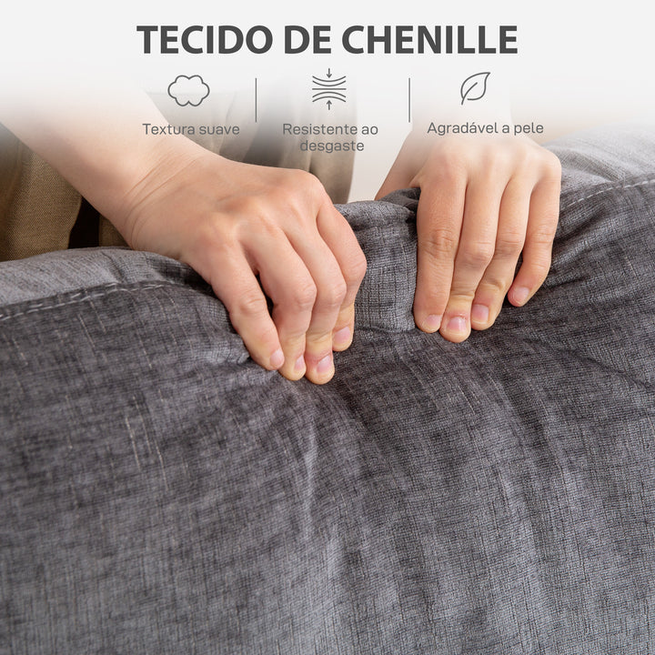 Sofá de 3 Lugares Sofá Sala de Estar 213x80x90 cm Estofado em Chenille Almofadado Grosso Estrutura de Aço Desenho Moderno para Sala de Estar Quarto Cinzento
