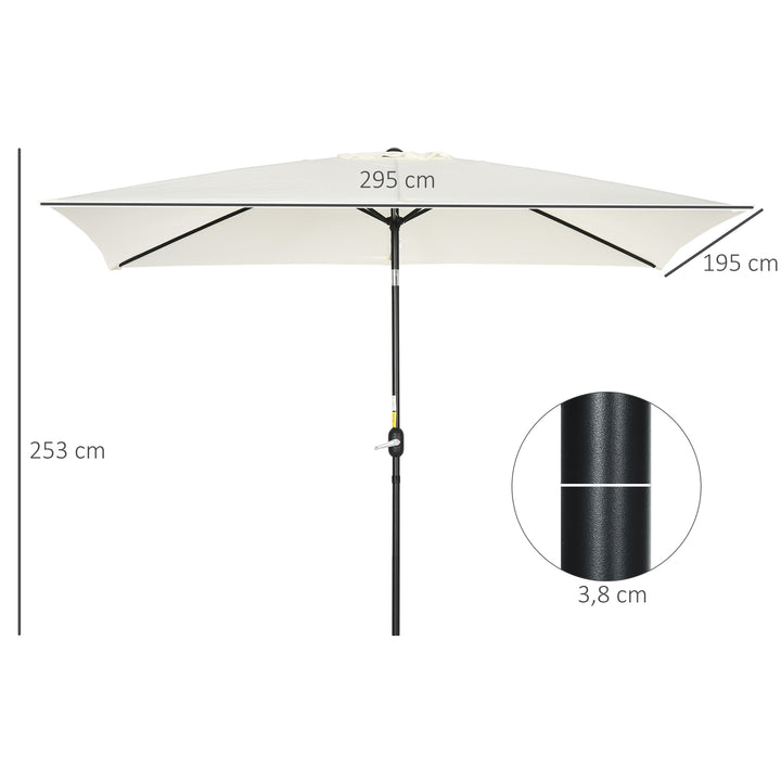 Chapéu de Sol de Alumínio 195x295x240 cm Chapéu de Sol Retangular de Jardim Inclinável com Manivela e Mastro Desmontável para Terraço Piscina Pátio Exterior Creme