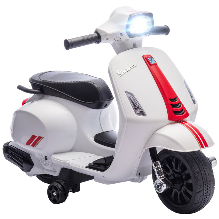 Mota Elétrica para Crianças 6V com Licença Vespa Mota Elétrica Infantil com Rodas Auxiliares Velocidade de 2,5km/h Farol e Buzina para Crianças de 2-6 Anos 71x37x52 cm Branco