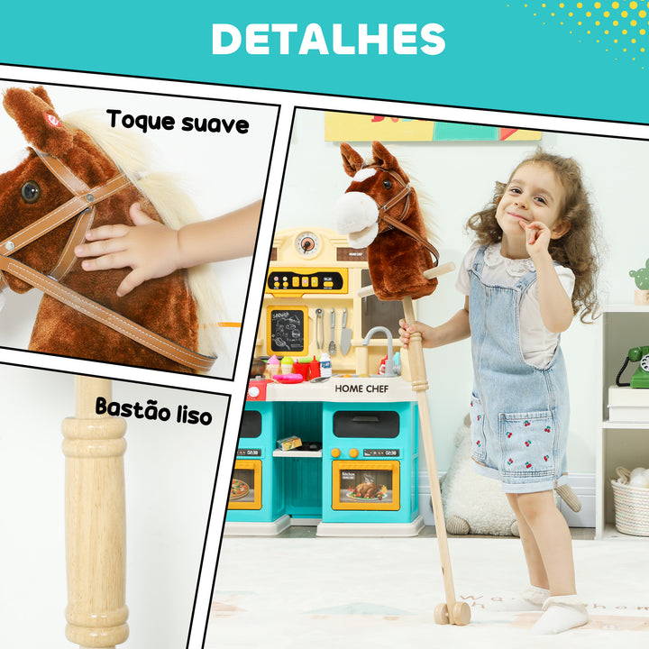 Cavalo com Pau de Madeira Sons e Rodas Cavalo de Brinquedo 95x25x27 cm Castanho