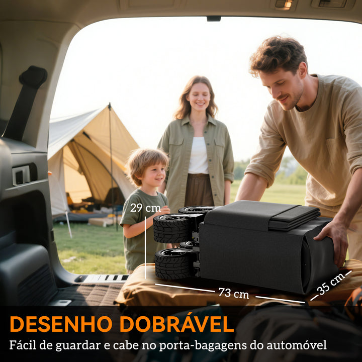 Carrinho de Praia com Rodas Grandes Carrinho de Jardim Dobrável com Puxador Ajustável Porta Traseira Expansível Capacidade 100 kg 90x48x92 cm Preto